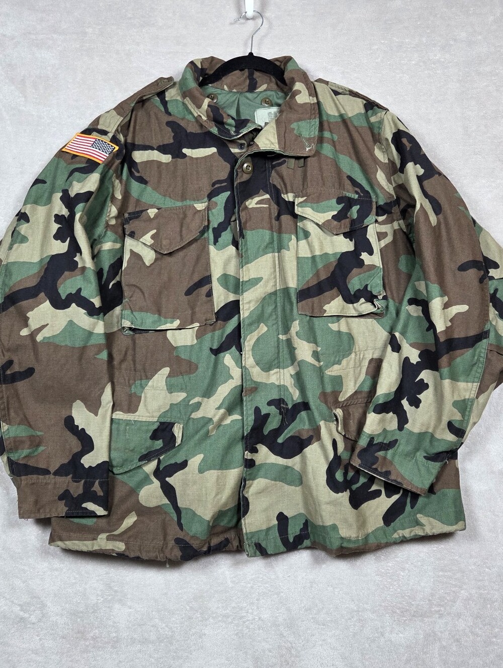 Vtg 1999 M-65 Field Jacket US Military Woodland Camo Large Regular Golden Mfg Co